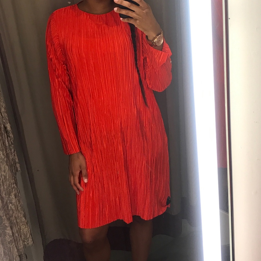 Orange Pleated Dress